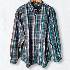 Van Heusen Blue Teal Plaid Flannel Button-down Shirt Sz XL